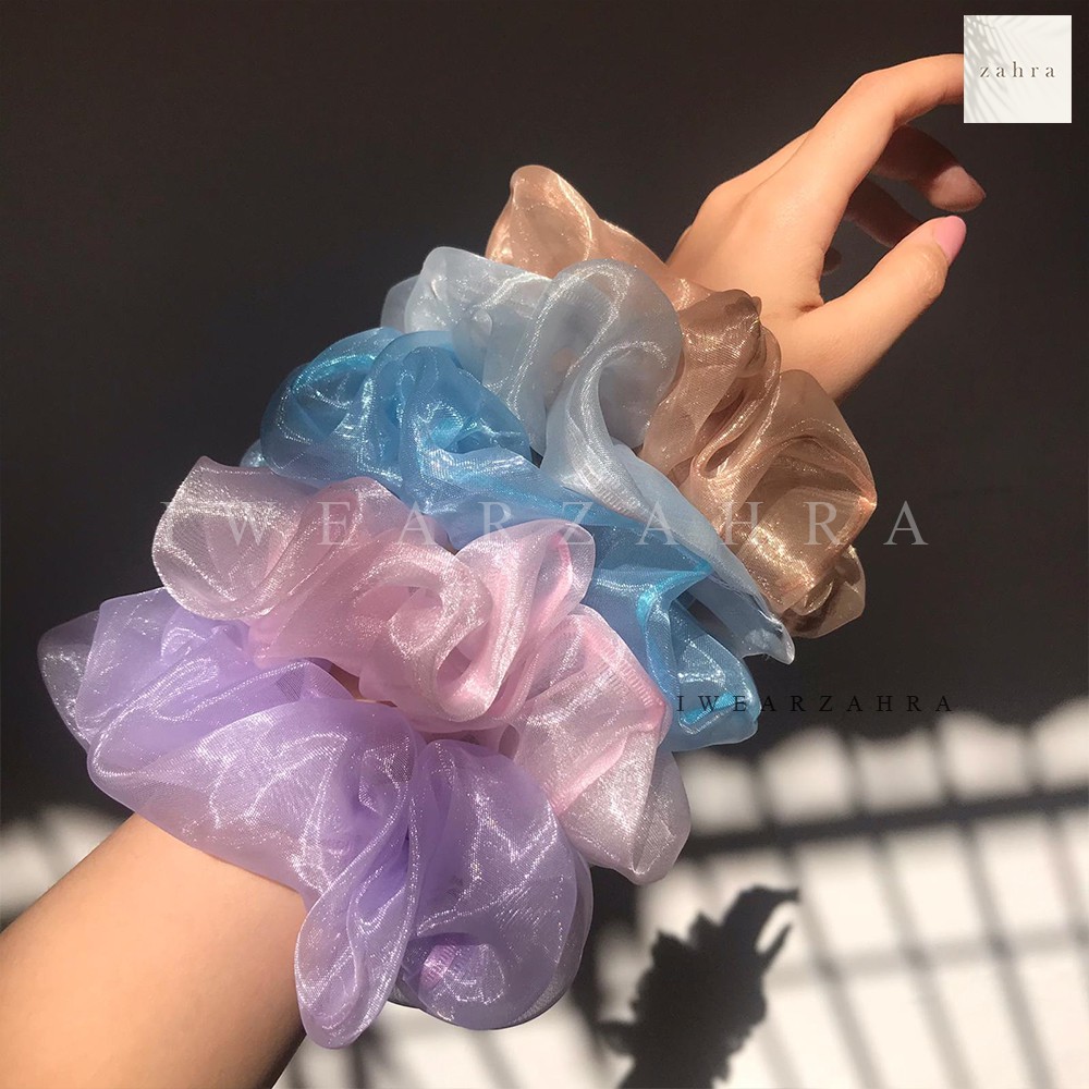 SCRUNCHIE ORGANZA PASTEL - Ikat Rambut Cepol Cemol Kuncir Hijab Murah Kunciran Iket Iketan Korea