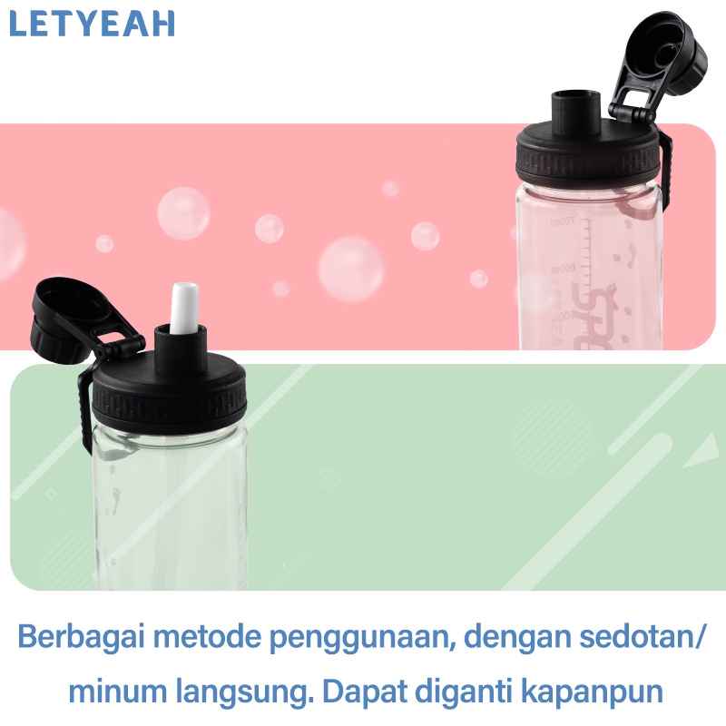 LetYeah 800ml Botol minum olahraga sport portable botol air sedotan outdoor /BPA free