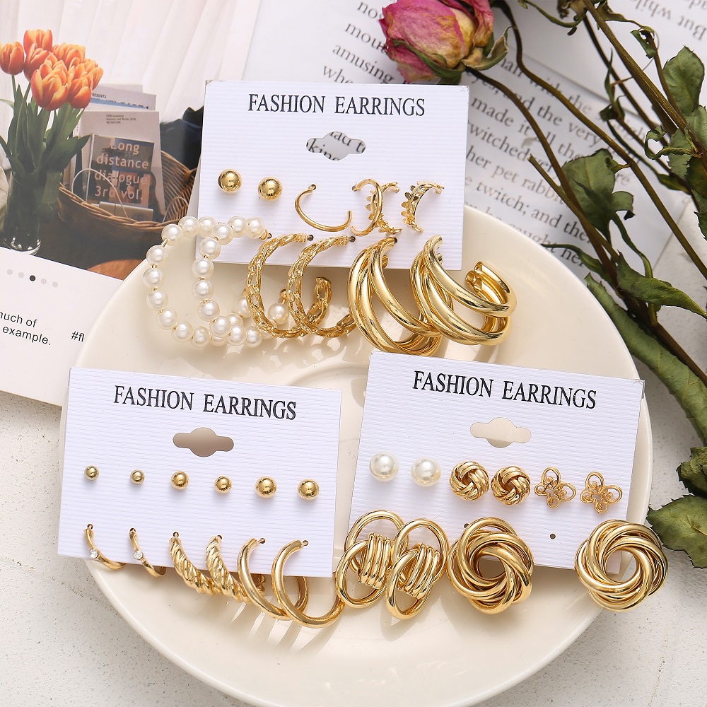 IFYOU Set Anting Bentuk Hati Aksen Mutiara Warna Emas Gaya Vintage Korea Untuk Wanita