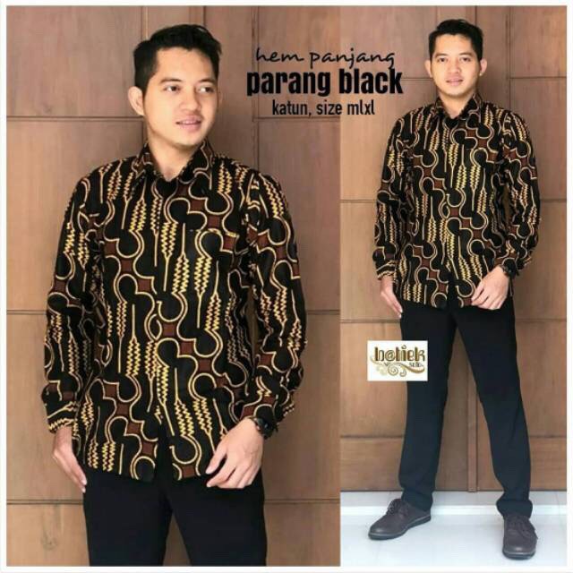 Blus Aserehe Parang Black Jumbo Couple Batik Sarimbit Modern Seragam Kantor