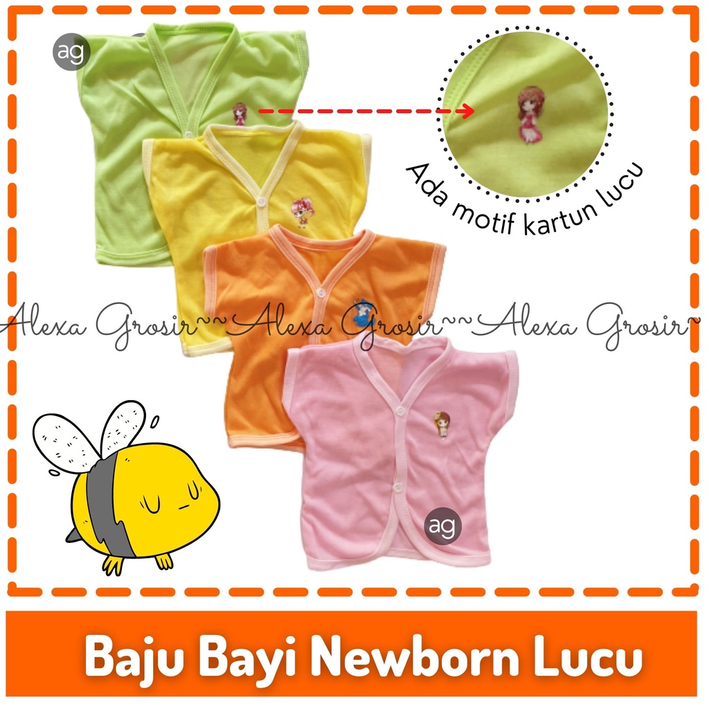 1 Pcs Baju Bayi Newborn Lengan Pendek 0-3 Bulan Motif Murah Warna