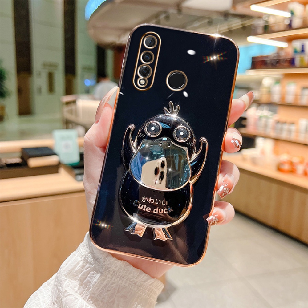 Vivo V21 V23 V23e V21e V20 SE V19 NEO Y50 Y30i Y30 Y51 2021 Y31 Y53S Y51A S1 Pro V15 Case Cute Duck Folding Stand Holder Luxury Plating Rubber Soft Phone Cover Rixuan