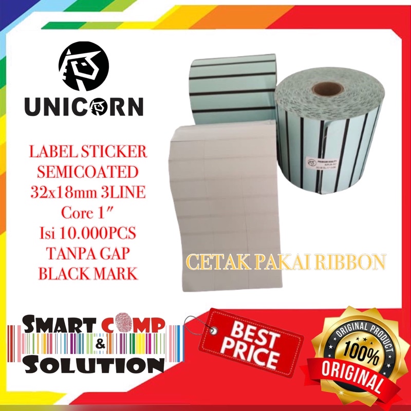 Label Barcode 32x18mm 3Line Kertas Stiker Label SemiCoated 32x18