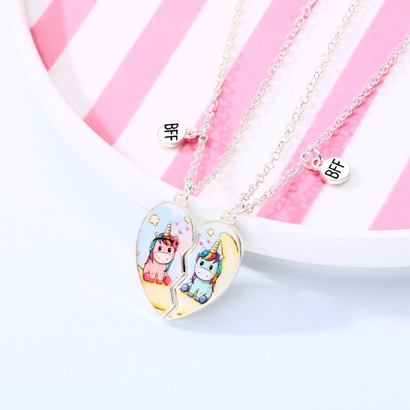 2pcs / Set Kalung Liontin Kartun Unicorn Untuk Pasangan