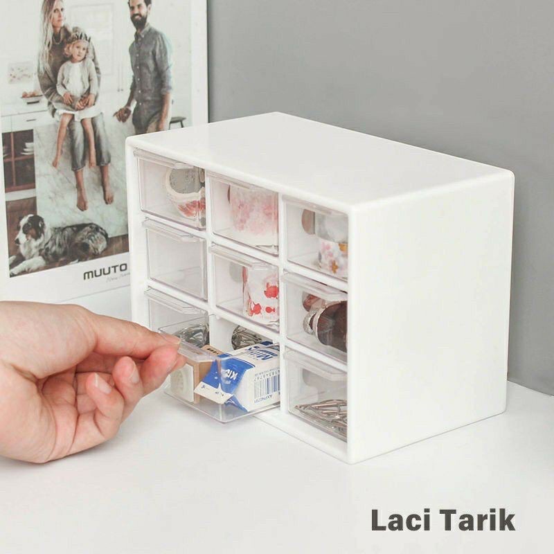 KOTAK LACI MINI Serbaguna 9 Kotak Serbaguna Kotak Perhiasan/9 Laci Mini Rak Mini Kotak Aksesoris Kotak Laci Mini Container rak kecil aesthetic Laci Kecil dengan stiker gratis