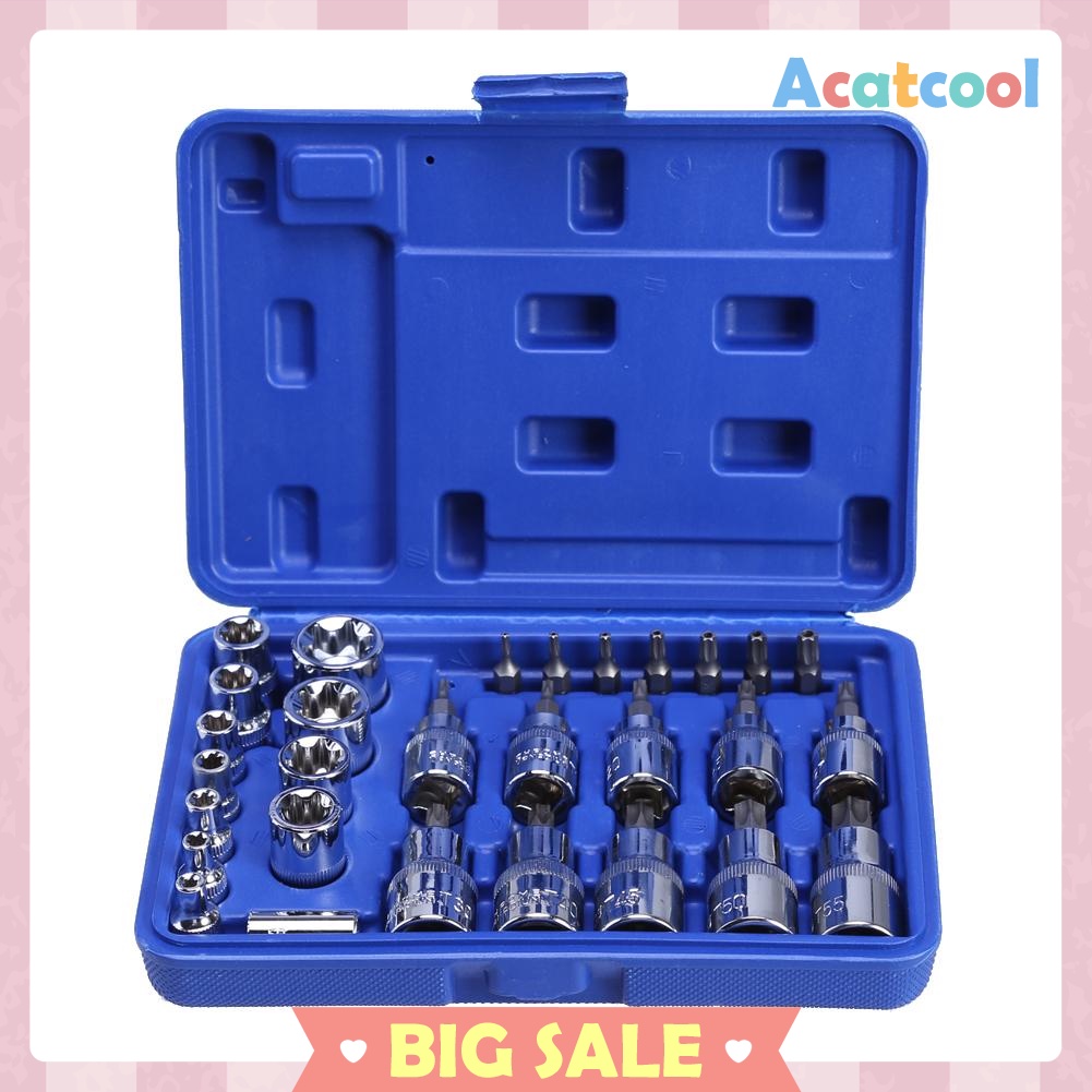 29PC Torx Star Socket Set &amp; Bit Male Female E &amp; T Sockets With Torx Bit Too