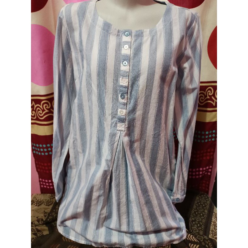 preloved baju blouse corniche biru garis