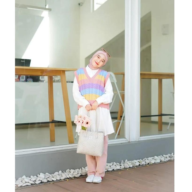 Candy Cable Vest Rompi Rajut Wanita / Vest Cable Rainbow / Rompi Rajut Wanita Warna Pelangi / Rompi 