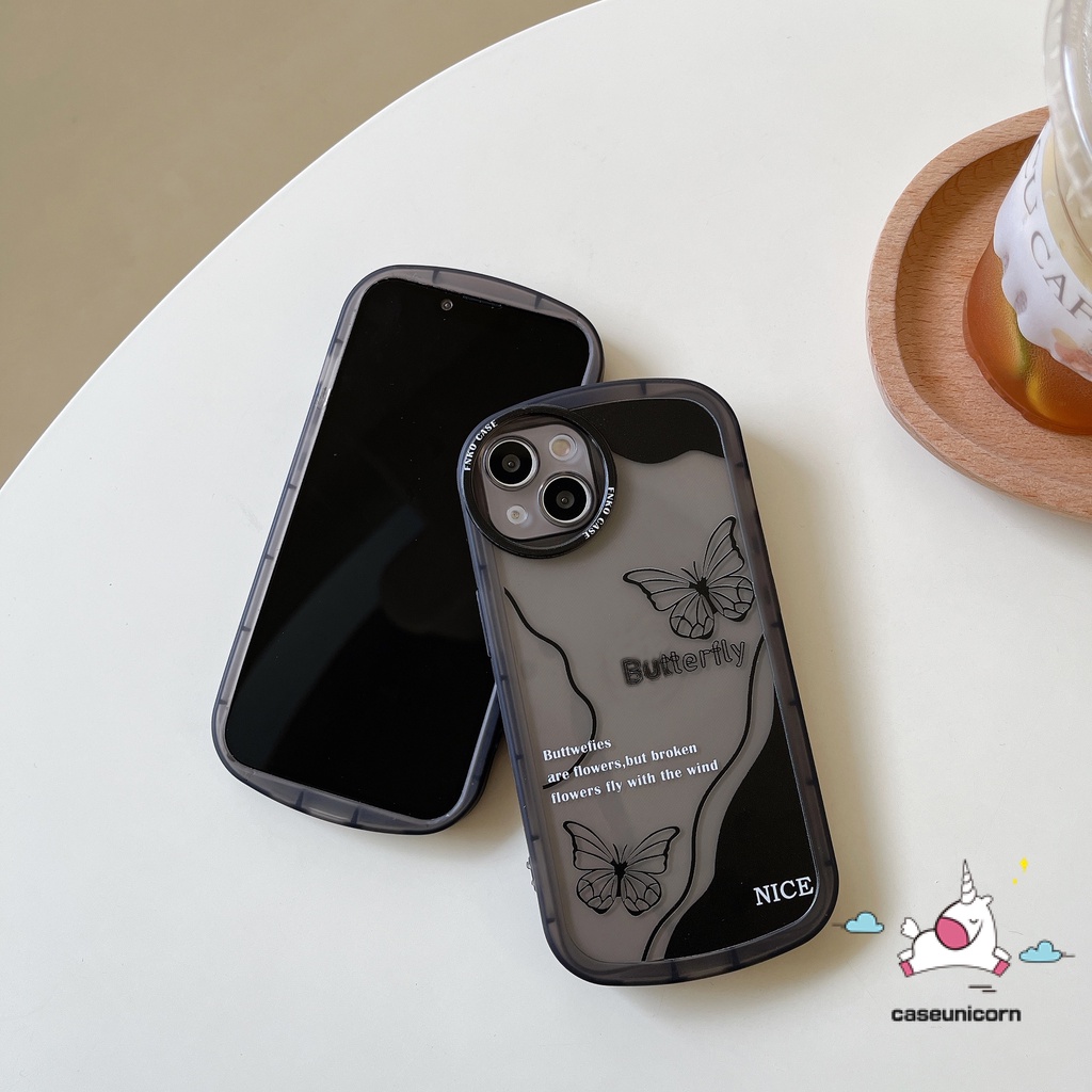 IPHONE Casing Kompatibel Untuk Iphone 11 14 13 12 Pro Max 7 8 6 6s Plus X XS Max Se 2020 13Pro Max Mewah Hitam Retro Kupu-Kupu Lembut Lensa Bulat Airbag TPU Shockproof Case