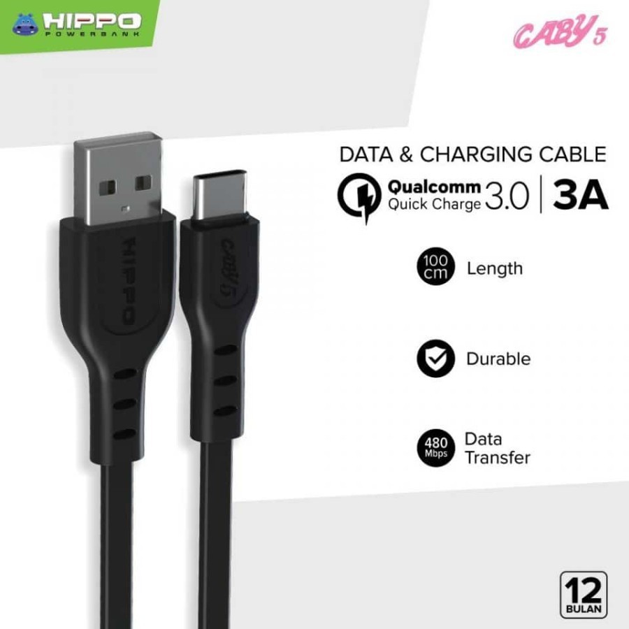 HIPPO CABY 5 Kabel Data Type C Fast Charging QC3.0 -SATUAN ECERAN-