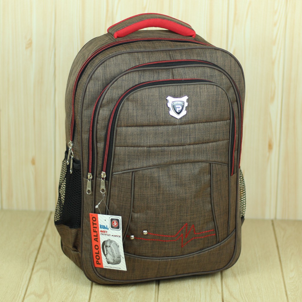 Tas Gendong Polo Alfito Ombak Coklat Merah Back Pack Pria Trendy Keren Ransel Laki Laki Premium Kece