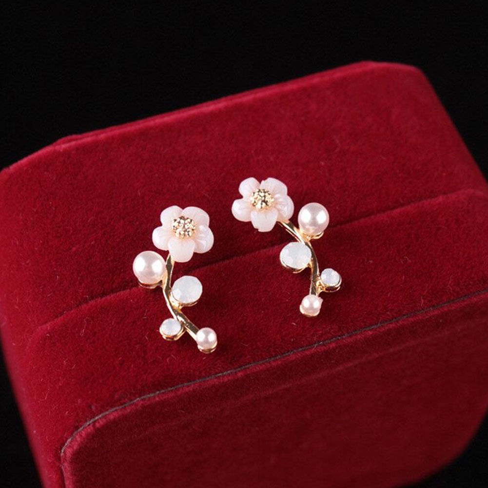 Hu Hu Hu Hu Hu Alat Bantu Pasang Kacamata♡ Anting Tusuk Gantung Desain Bunga Hias Mutiara Imitasi Gaya Elegan Untuk Wanita