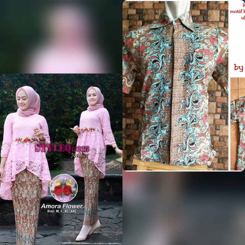 couple kebaya brukat flower dan hem pendek trend