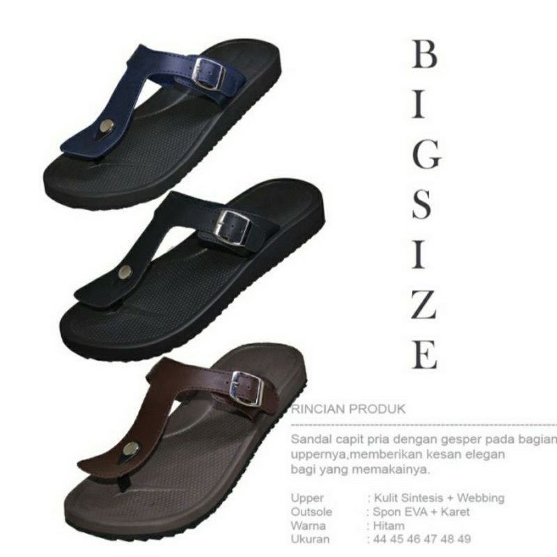 BIG size Sandals Pria 44-49 Jepit Z13Navy Sandal Kulit Lebaran Soze JUMBO Besar, 47