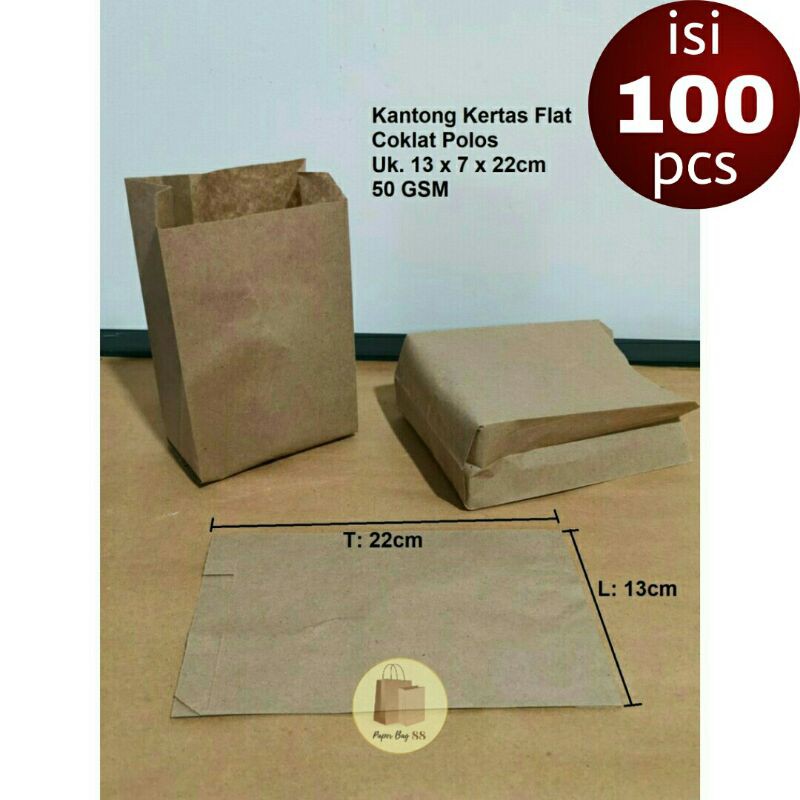 

Paperbag Kantong Kertas Flat Coklat 13x7x23 cm (isi 100 pcs)