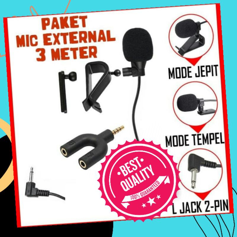 Paket Mic HP Clip On 3 Meter Microphone Jepit HP Mic Vlogger Youtuber