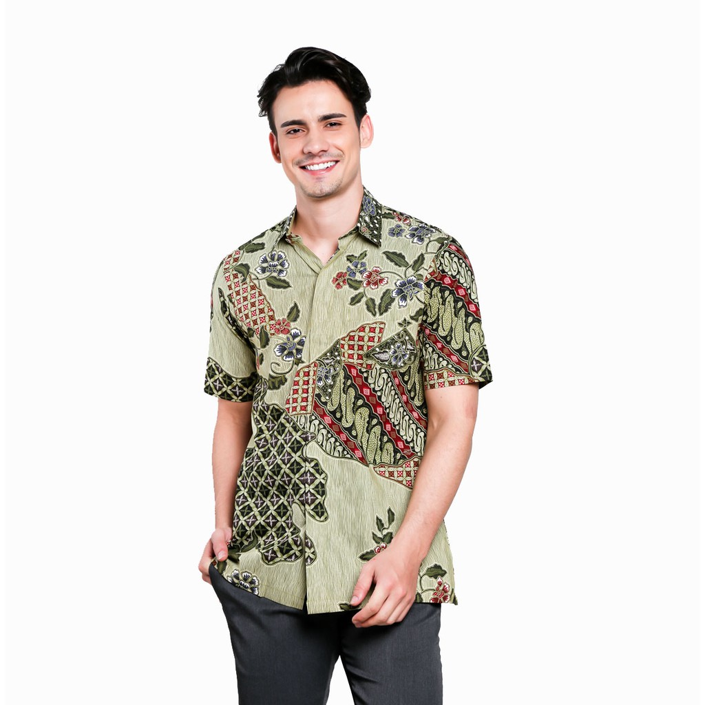 Kemeja Batik Heritage Pria Katun Premium Parang Sekar Jagad Slim Fit Pendek Hijau (hpmbs 015 B)