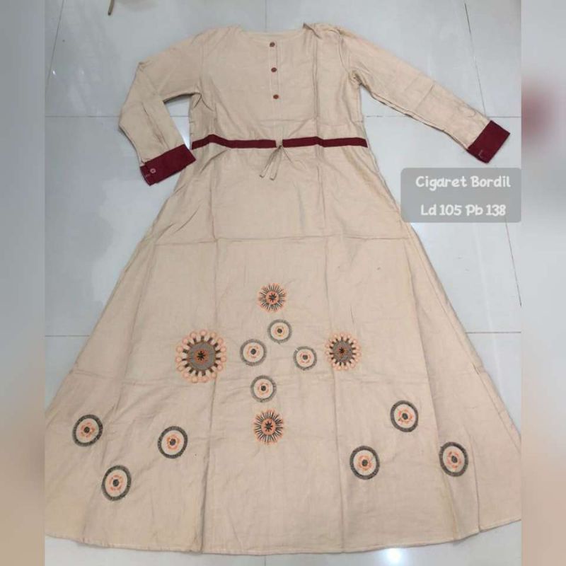 Gamis Inayah / Gamis Dannis Katun / Gamis Katun Cigaret Bordir Busui