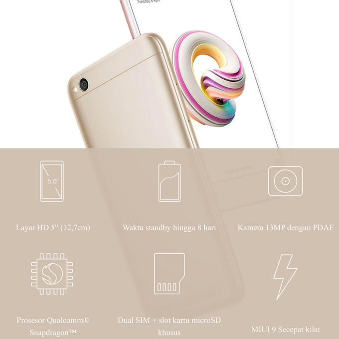 promo Xiaomi Redmi 5A Smartphone - Gold 16 GB/ 2 GB Garansi Resmi TAM - Abu -abu Tua