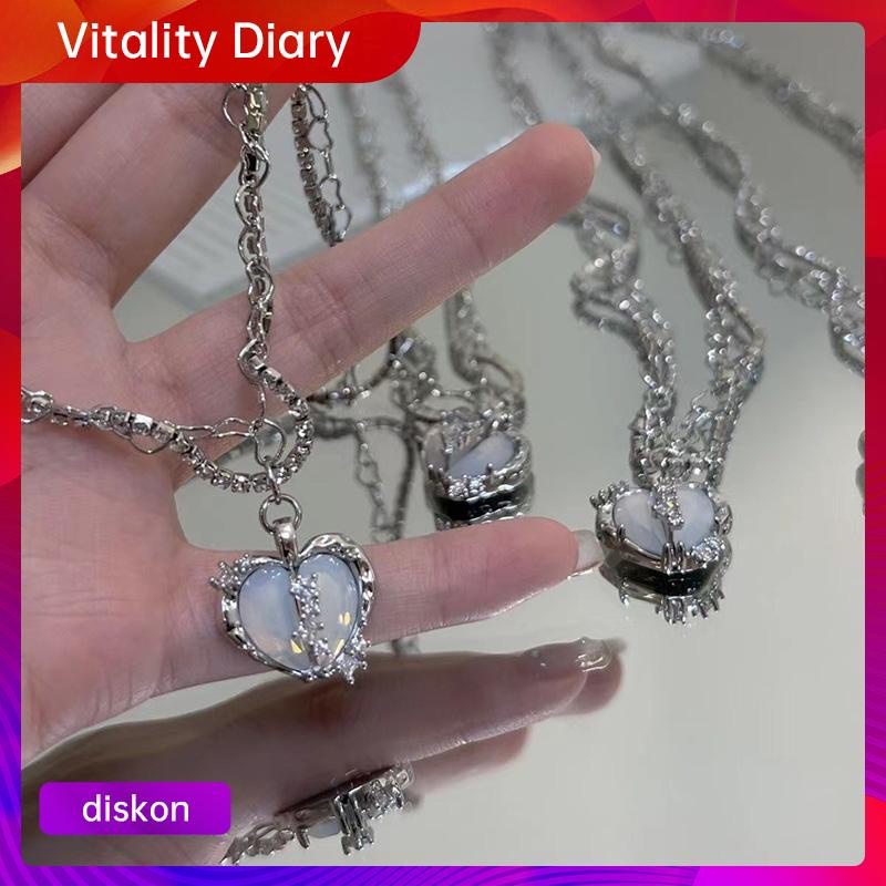 【COD❤️】Split Love Multi-layer Flash Diamond Zircon Kalung Wanita Manis Keren Temperamen VDY