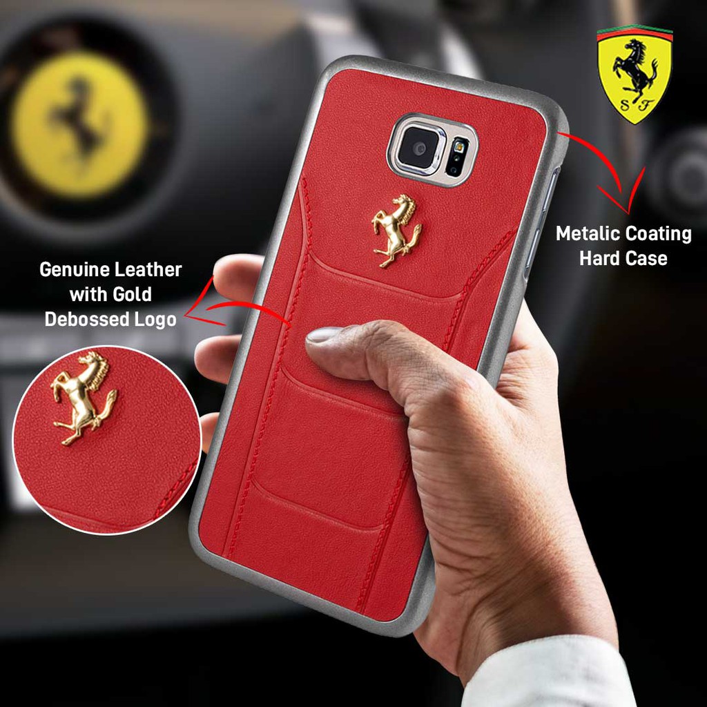 Ferrari - Gold Debossed Leather - Case / Casing Samsung Galaxy Note FE - Blue