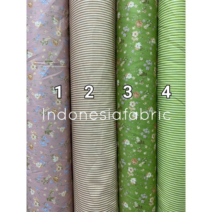 Kain bahan Katun Jepang tokai Senko motif bunga coklat hijau salur mix and match 16