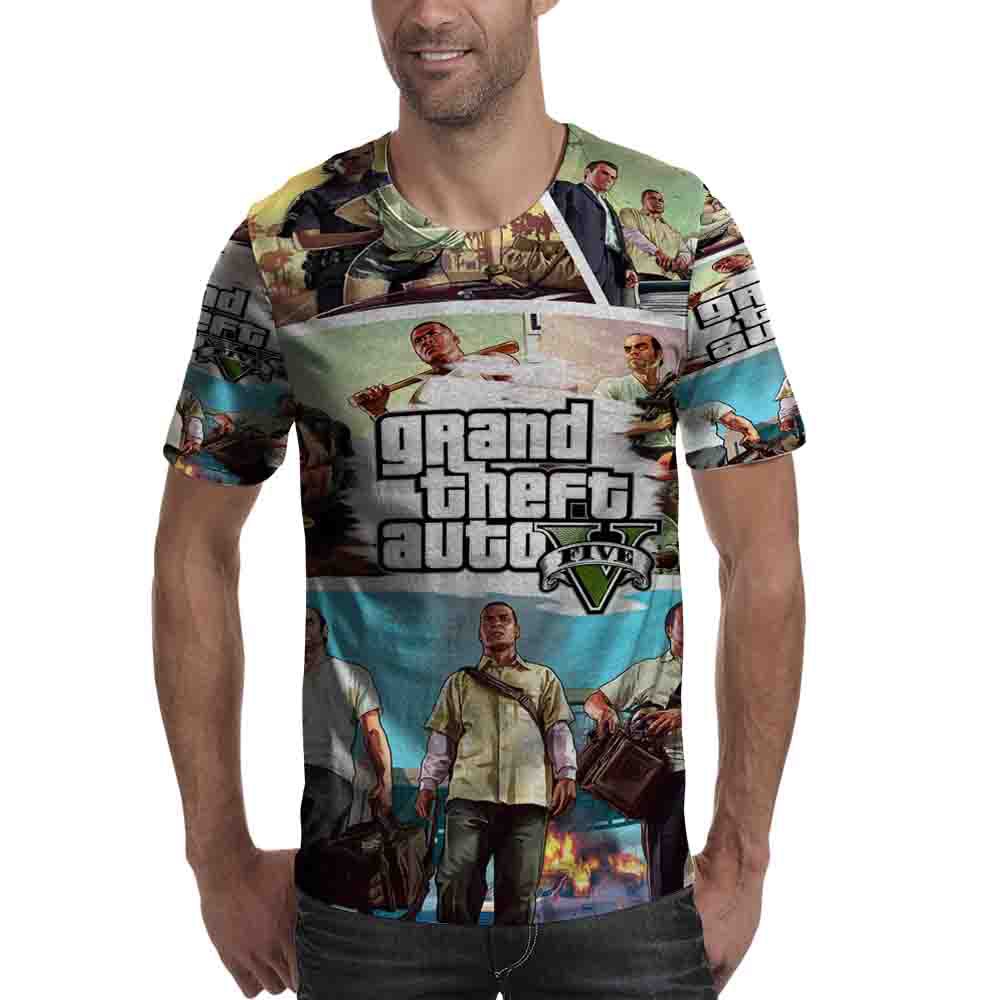 Fullprint Tshirt Grand Theft Auto GTA 5 Rockstar Video Games Kaos Bahan Polyester Size S s/d 3XL