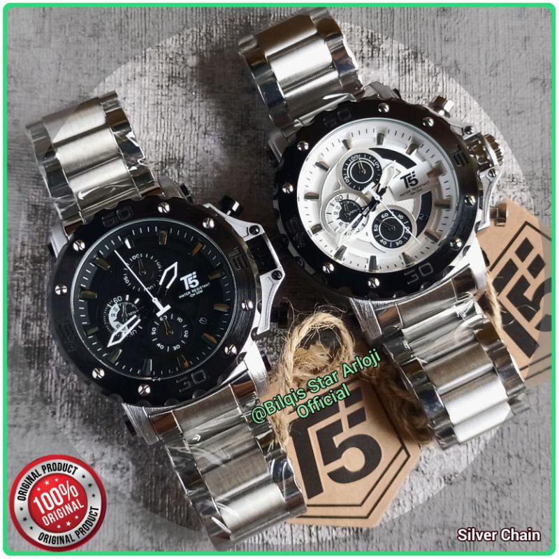 Jam Tangan T5 H3702 Model Ac 9205 Tali Rantai Silver Original