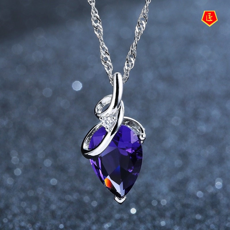 [Ready Stock]Korean Fashion Amethyst Silver Pendant Soft Drop-Shaped Diamond Accessories