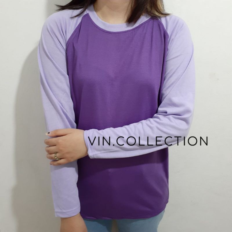 Kaos raglan pria wanita - ungu tua kombinasi ungu muda