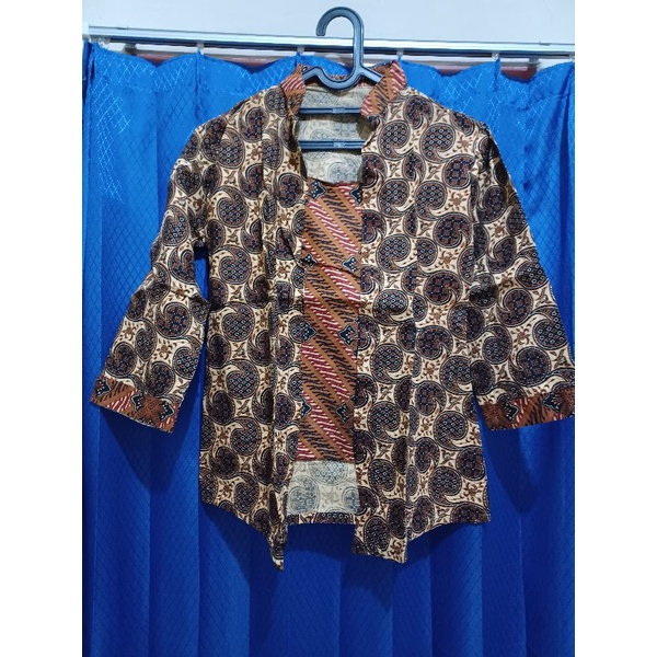 Baju Batik model kutubaru panjang lengan 3/4 size M second preloved