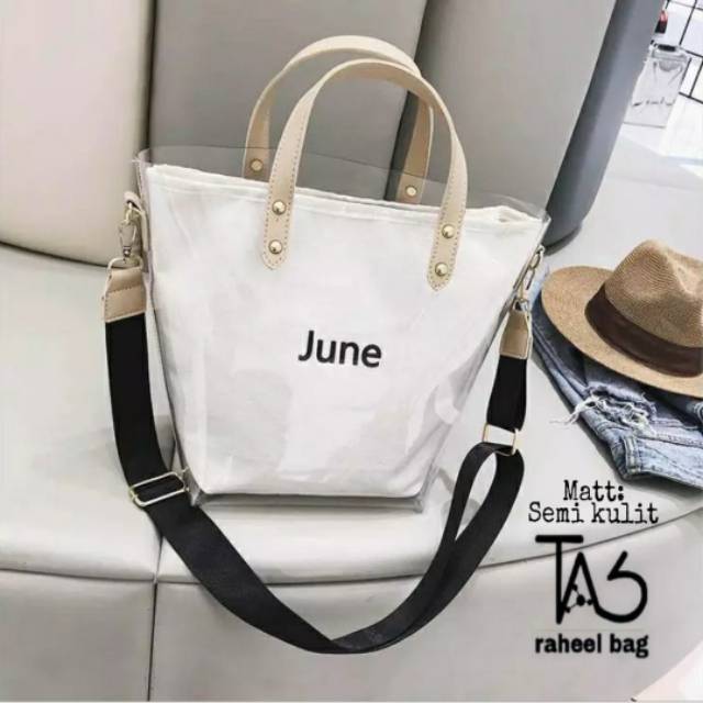 PROMO - Fashion Tas Tote Bag HEY JUNE MIka Bag In Bag Transparant