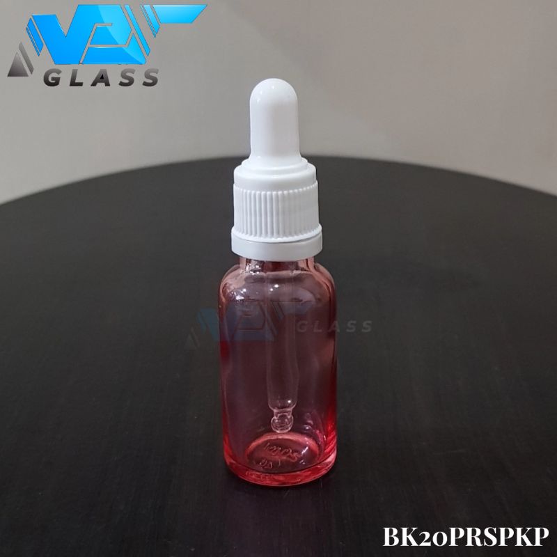 botol kaca pipet 20ml tebal pink clear - ring segel putih