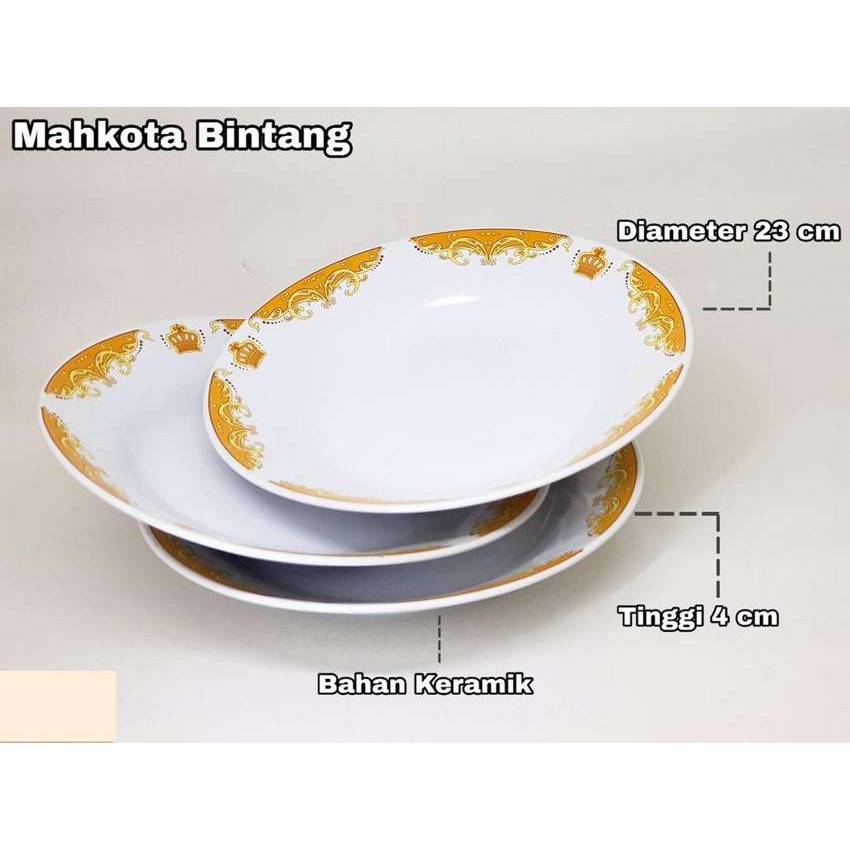 Piring makan besar motif mahkota ukuran 22,5 cm / 9 inch