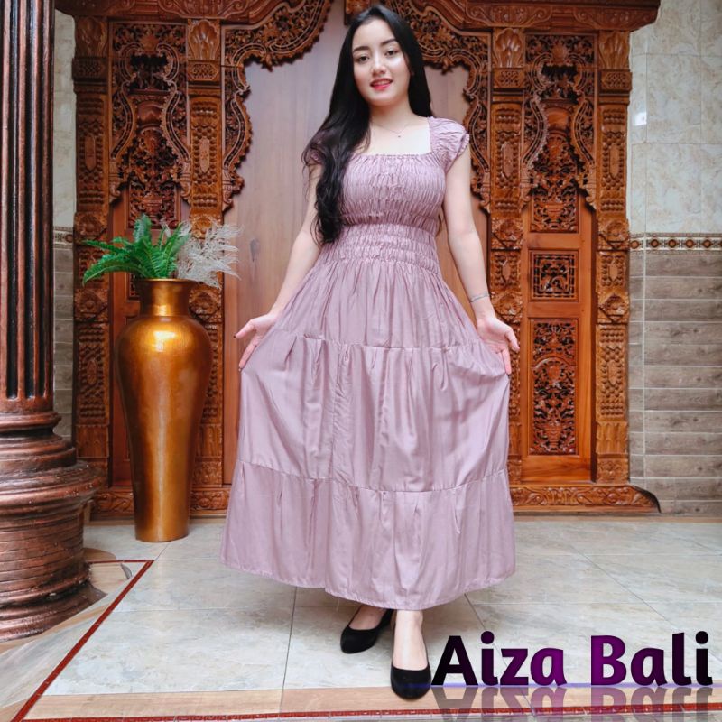 Dress Daster Canda Panjang Motif Polos Lengan Pendek Rayon Super Premium Bali Terbaru Kekinian Pakai