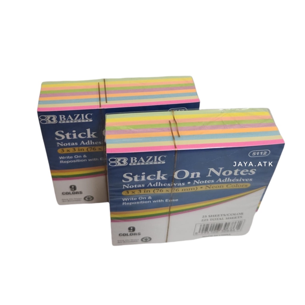 STICKY NOTES STICK MEMO TEMPEL 76 X 76 MM 9 WARNA 225 LBR 3X3 IN BAZIC 5112