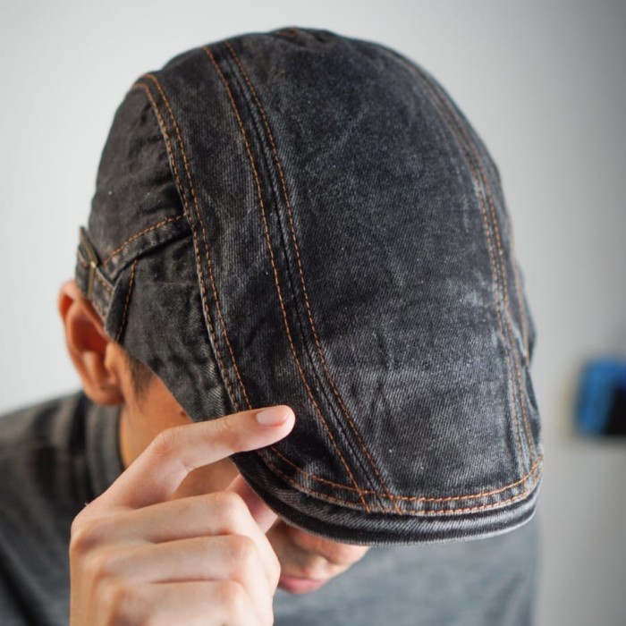 Topi jeans denim flat cap snapback pria wanita cowo cewe  Topi jeans
