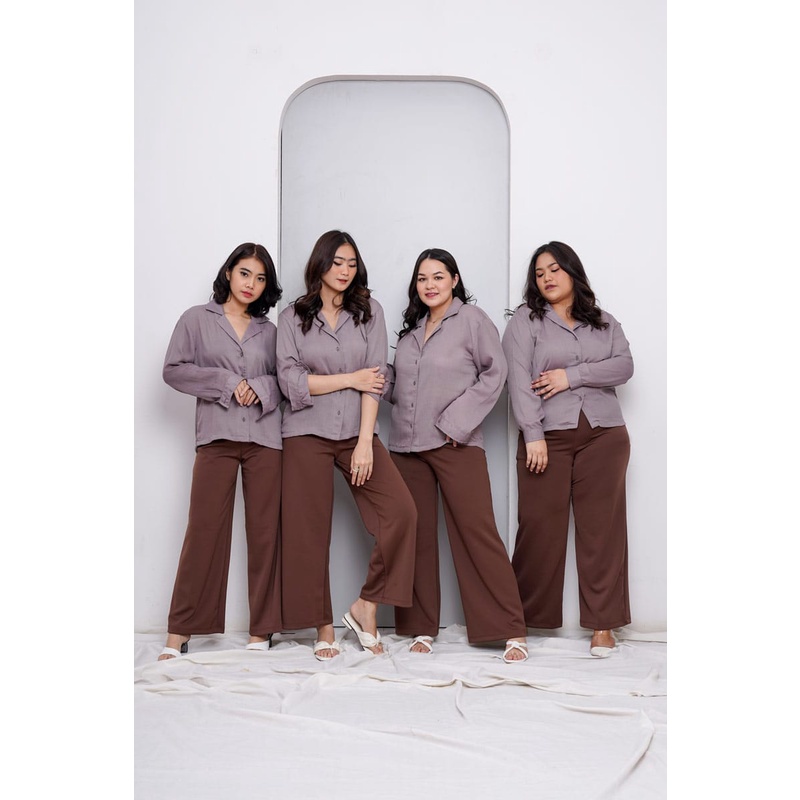 Basic Crinkle Shirt Atasan Kemeja Wanita-MOCCA