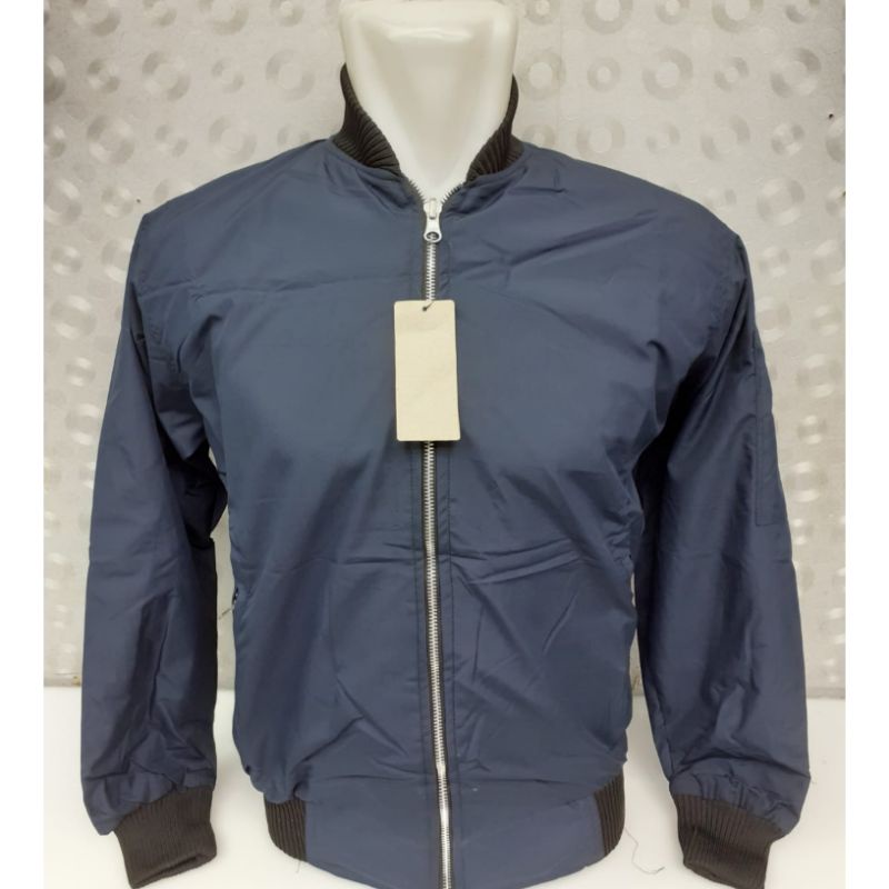 JAKET BOMBER BIRU NAVY POLOS - JAKET PARASUT BOMBER