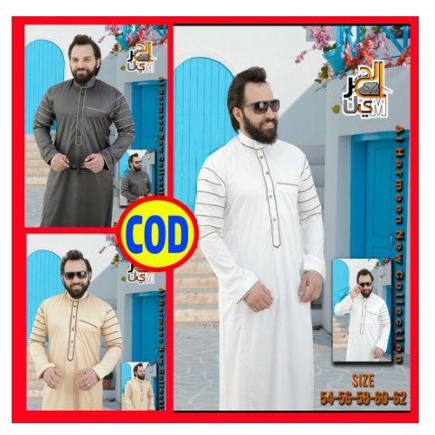 CUCI GUDANG Gamis Al Haramain /Jubah al haramain/Gamis Haramain/Jubah Haramain motif garis2x origina