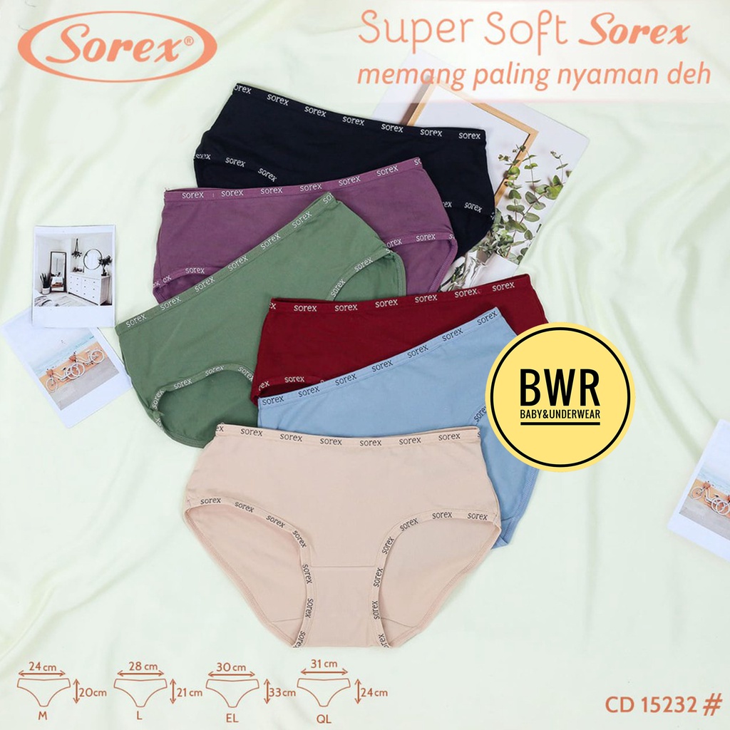 [ 6pc ] CD Sorex 15232 List Logo / Celana Dalam Wanita Dewasa Midi Polos | Bwr