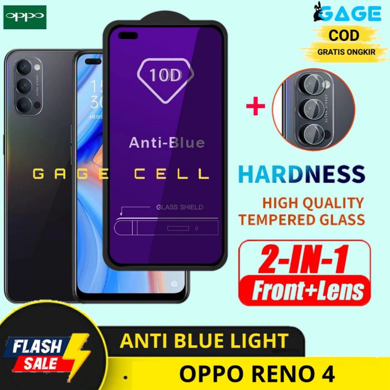 2IN1 TEMPERED GLASS ANTI BLUE LIGHT OPPO RENO 4 - TG ANTIGORES FULL LAYAR KAMERA OPPO RENO4 PREMIUM