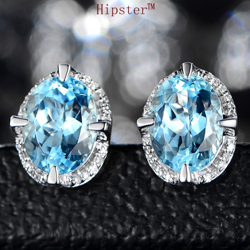 Light Luxury Diamond Temperament Aquamarine Simple Earrings