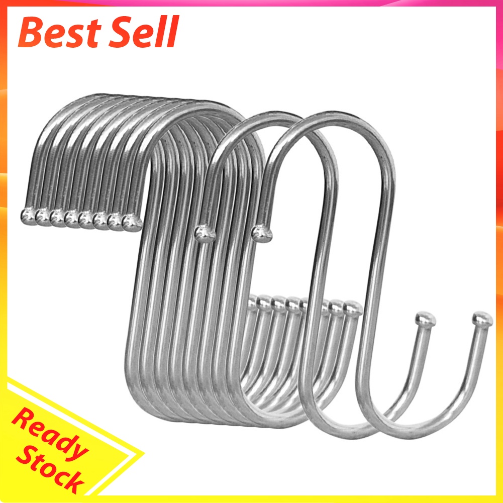 10pcs Stainless Steel S-Shaped Hanging Hooks Clothes Storage Hanger Hook