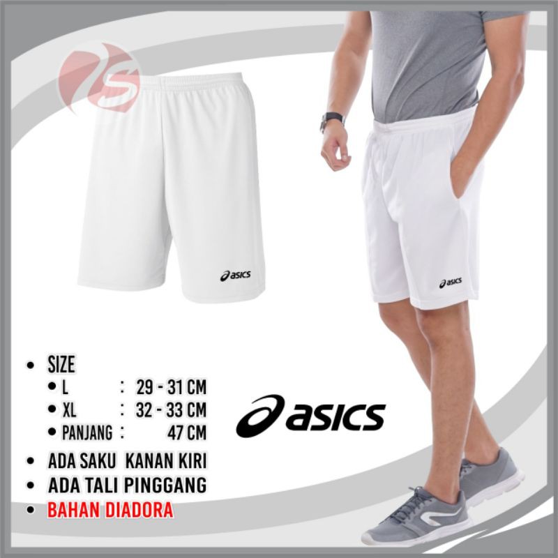 Celana pendek putih badminton tenis voli pingpong training pendek putih bulutangkis murah celana pendek pria bagus ada saku kanan kiri resleting bawahan olahraga pria short white kolor putih tes tni polisi celana polos putih kantong resleting celana pria-asics