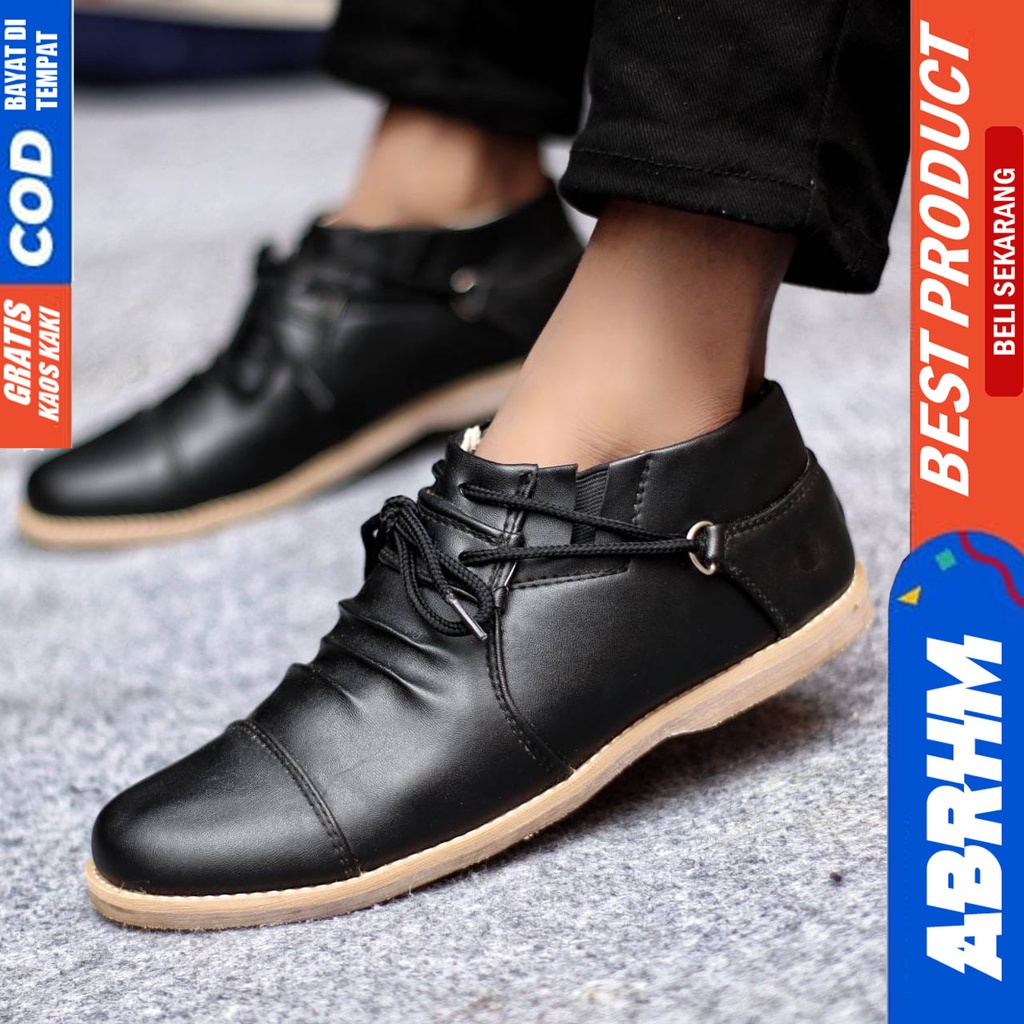 Sepatu Casual Pria Formal Tali Pantofel Kulit Pu Kerja Kantor Kondangan Kuliah Hitam Fashion Shoes Terbaru Murah Kekinian Original ORICON ABRHM