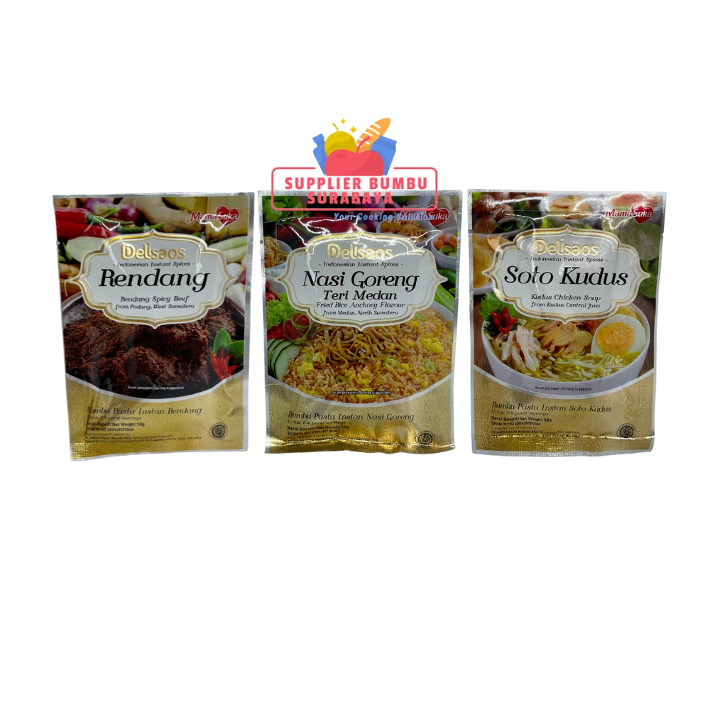 

MamaSuka Delisaos Bumbu Masak Instan Soto Kudus Rendang Padang Nasi Goreng Teri Medan 50g