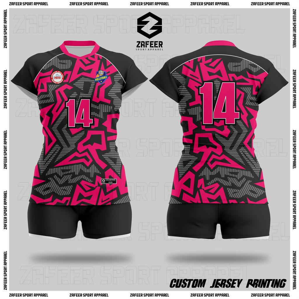 Baju Jersey Kaos Volley Voli Cewek Wanita Full Printing Tangan Pendek Stelan Atau Atasan Olahraga Pr