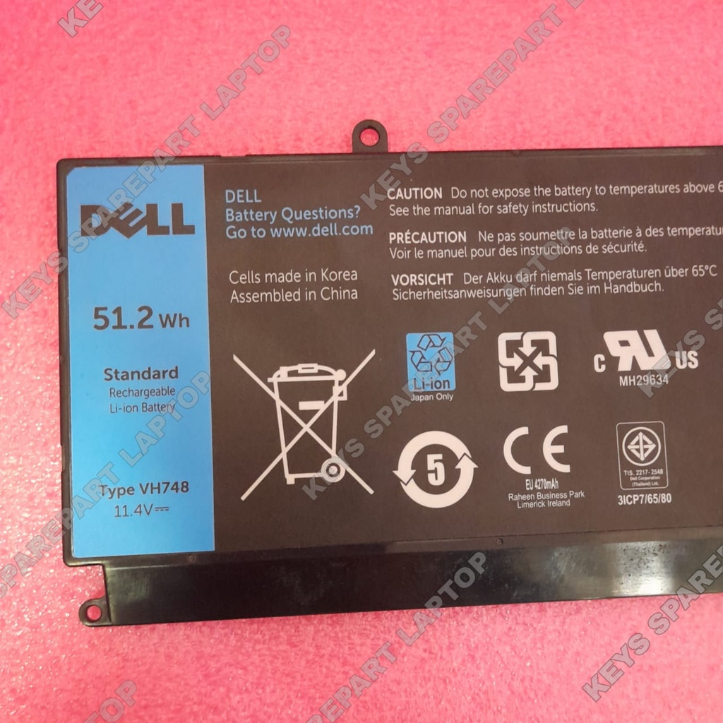 Baterai Battery Batre tanam internal Laptop Dell Inspiron 14-5439 51.2Wh VH748 Vostro 5460 5470 5480 5560