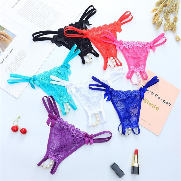 G String Sexy mutiara open crotch thongs Lace bahan celana dalam C120